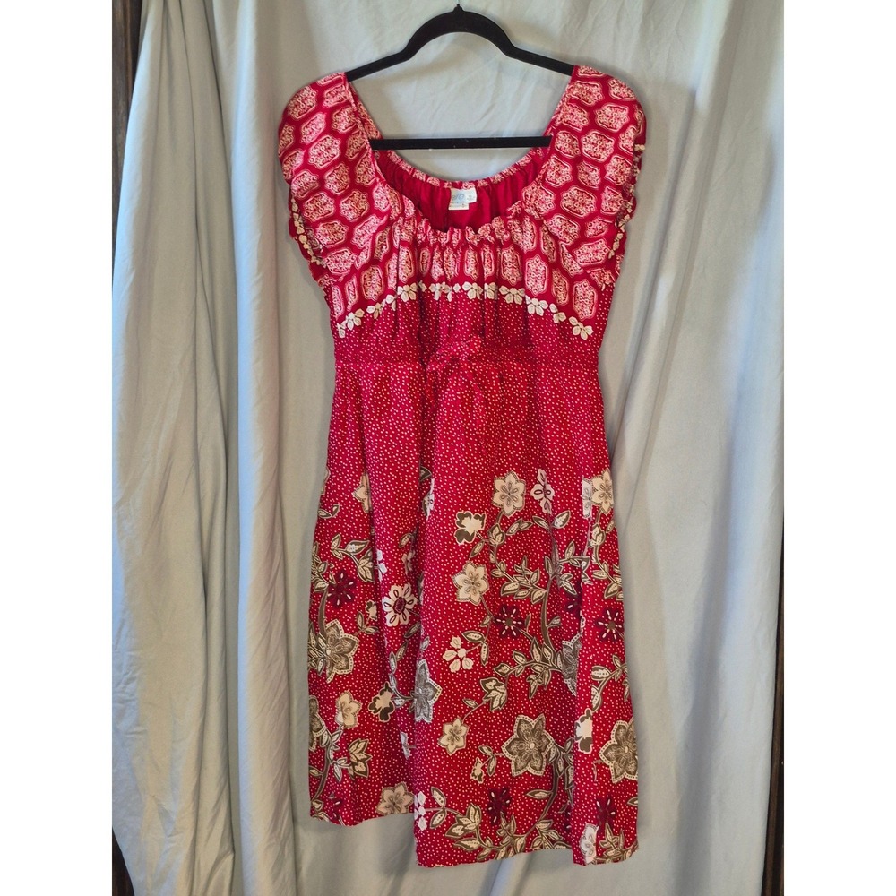 SO Wear It Declare It Red Paisley Polka Dot Cotton Boho Peasant Dress XL